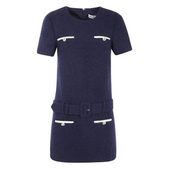 Self Portrait Boucl&eacute; Mini Jurk - Dames - Jurken - Blauw - Maat: XS Wol