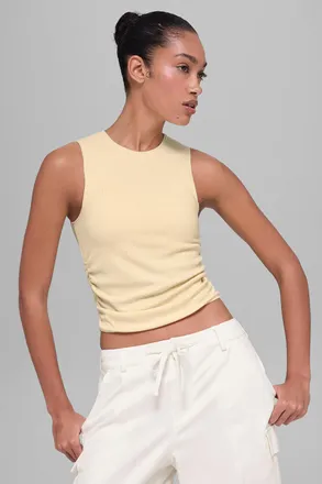 Alo | Ribbed En Pointe Tank Top in Candlelight Yellow, Size: Medium