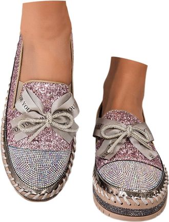 Generic Glitter Sports Shoes Womens Loafer Bow Look Casual Shoes Comfortable Slippers Trainers Campus Shoes Breathable Summer Fashion Health Shoes Outdoor Run