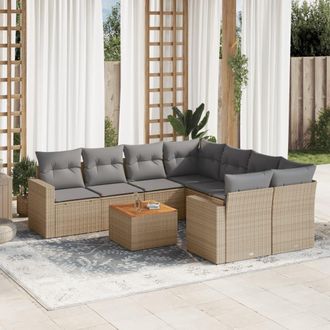 vidaXL Set De Sof&aacute;s De Jard&iacute;n 9 Pzas Con Cojines Rat&aacute;n Sint&eacute;tico Beige Vidaxl