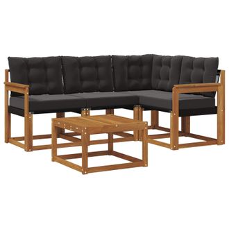 vidaXL Conjunto De Sof&aacute;s De Exterior Con Coj&iacute;n 5 Pcs Natural Y Negro Vidaxl