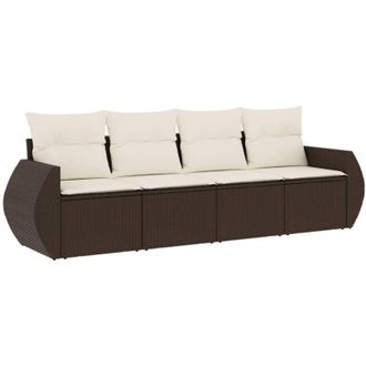vidaXL Set De Sof&aacute;s De Jard&iacute;n 4 Pzas Y Cojines Rat&aacute;n Sint&eacute;tico Marr&oacute;n Vidaxl
