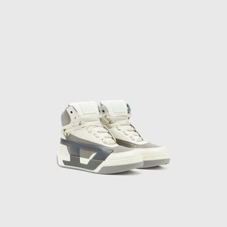 Diesel S-D-Ollie - High-top leather sneakers with D logo - Sneakers - Man - White