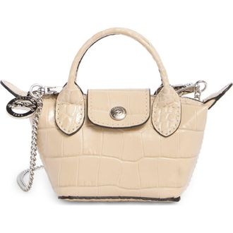 Longchamp Nano Croc Embossed Leather Crossbody Bag in Chalk at Nordstrom Rack
