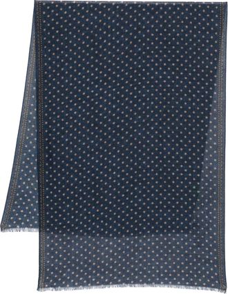 Dell'Oglio Sjaal met stippen en franje - Blauw