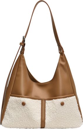 Generic Cymwer Women Girls PU Leather Splicing Shoulder Tote Bag for Work School Travel (Black)