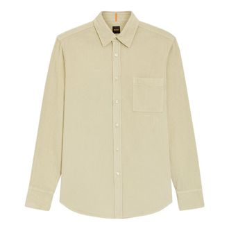 HUGO BOSS Rash Linnen Korte Mouw Shirt - Heren - Casual Overhemden - Beige - L - Linnen - Overhemden