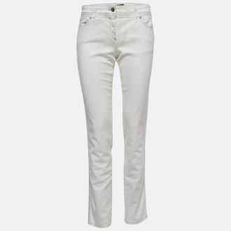 Roberto Cavalli White Patterned Denim Stitch Detailed Jeans M Waist