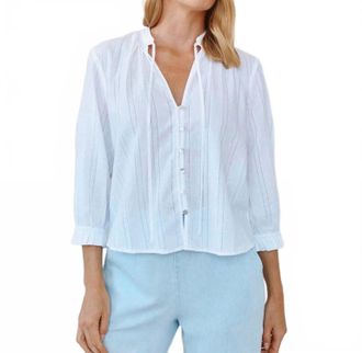 Bella Dahl 3/4 Sleeve Tie Neck Blouse In White
