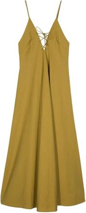 Forte_Forte Khaki Poplin V-Neck Jurk - Dames - Zomerkleedjes - Groen - M - Katoen - Kleedjes