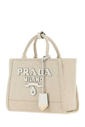Prada Womens Sand Canvas Shopping Bag Naturalebianco Borse A Mano