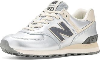 New Balance Classics 574 Womens Shoes Metallic Silver/Artic Grey : 10.5 B - Medium, Suede/Textile