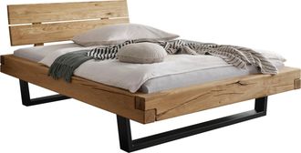 HOME AFFAIRE Massivholzbett »Ultima Balkenbett Doppelbett, Füsse Metallkufe« hohe Belastbarkeit: 200kg je Seite, FSC-zertifizierte Wildeiche oder Fichte, viele Bre