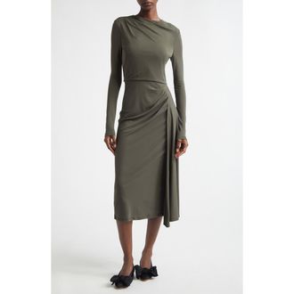 Erdem Long Sleeve Draped Midi Dress in Military Green at Nordstrom, Size 12 Us
