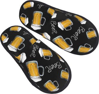 Generic Home Slippers Beer Mug Fluffy Slippers Non Slip Warm Slides For Women Bedroom Spa L
