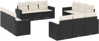 vidaXL Set De Sof&aacute;s De Jard&iacute;n 12 Piezas Cojines Rat&aacute;n Sint&eacute;tico Negro Vidaxl
