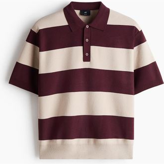 H&M Regular Fit Polo Shirt in Burgundy/striped at Nordstrom, Size X-Small