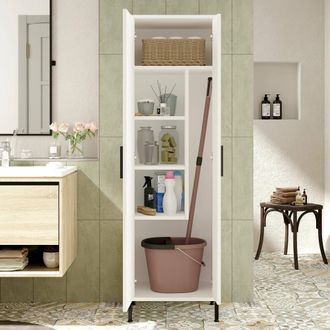 Dmora Armario Multiusos 1 Puerta Niala, 4 Estantes, Ropero, Una Puerta, 50x165h Cm Blanco