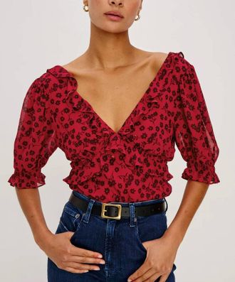 Rails Miramar V-Neck Blouse In Carmine