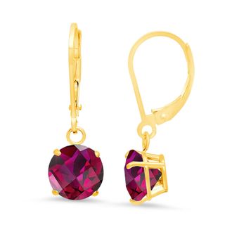 MAX + STONE 10K Yellow Gold Round Checkerboard Cut Gemstone Leverback Earrings (8mm)
