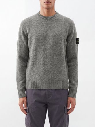 Stone Island Maglia girocollo in misto alpaca con patch logo Compass sulla manica