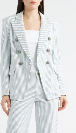 Kobi Halperin Cera Stripe Stretch Cotton Twill Double Breasted Jacket in Ivory Multi at Nordstrom, Size Xx-Large