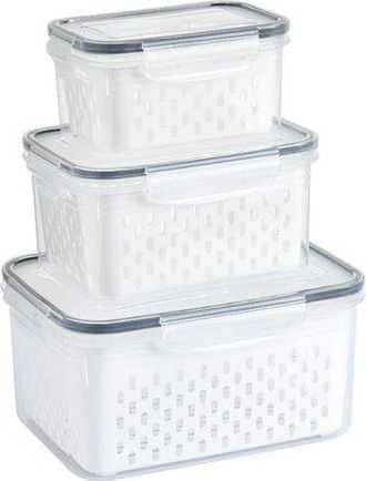 OEM Juego De 3 Recipientes Herm&eacute;ticos Con Colador - Jinfgerne - Ideales Para Frutas, Verduras Y Carnes, Prolongan La Frescura Y Organizan Tu Refrigerador