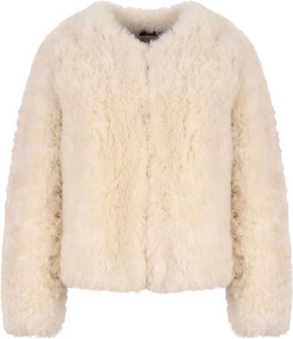 Tom Ford Collarless Shearling Jacket - Dames - Jassen - Beige - S - Polyester - Jassen