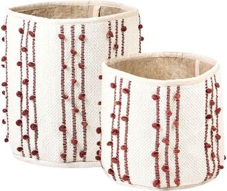 Beliani Conjunto De 2 Cestas De Algod&oacute;n Beige Rojo Almacenaje Ropa Accesorio Boho Khel
