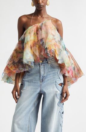 Zimmermann Luna Floral Fanned Halter Top in Spliced Floral at Nordstrom, Size 2