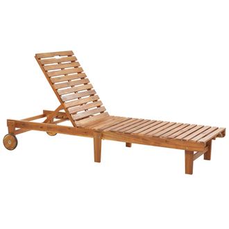 Beliani Tumbona Reclinable De Madera De Acacia Clara Blanco Respaldo Plegable Pietralunga