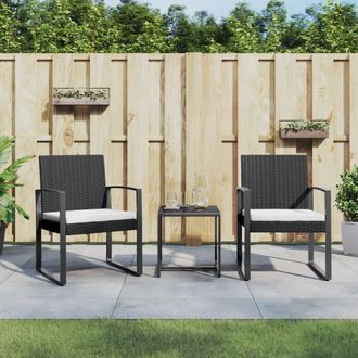 vidaXL Set Comedor De Jard&iacute;n 3 Pzas Con Cojines Pp Aspecto Rat&aacute;n Negro Vidaxl
