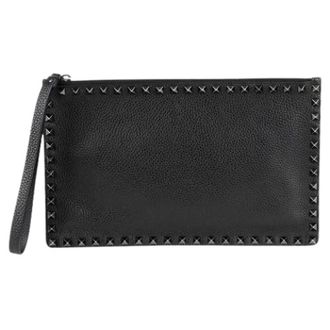 Valentino Pre-owned Clutches, female, Black, Size: ONE SIZE Pre-owned Rockstud Strap Clutch
