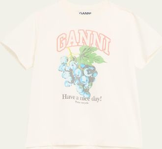 Ganni Relaxed Cotton-Jersey Grapes T-Shirt
