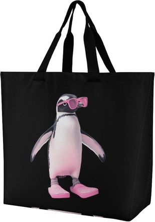 Generic Flip Flop Penguins Reusable Shopping Bags Large Capacity Grocery Bag Heavy Duty Tote for Women 40x40x16cm
