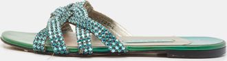 Gina Green Crystals And Leather Slide Sandals