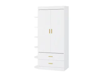 Vente-Unique Armario 2 puertas 2 cajones y 6 estantes - 100 cm - Blanco y dorado - GRIMORI