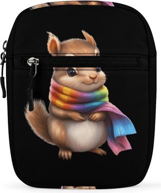 Generic Cute Squire with Rainbow Scarf Trendy Crossbody Bag for Men Women Small Satchel Men Sling Adjustable Shoulder Strap Messenger