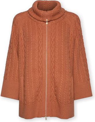 Elena Miro Hoge Hals Kabelgebreide Wol Vest - Dames - Vesten - Roze - 2XL - Wol - Truien & Vesten