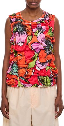 Comme Des Gar&ccedil;ons Pleated Floral Top with Draped Effect and Zipped Back Closure