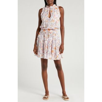 Poupette St Barth Clara Floral Tiered Cover-Up Minidress in Blue Sweet at Nordstrom Rack, Size X-Small
