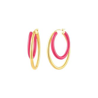 Gold & Honey Womens Enamel Double Oval Hoop Earrings In Pink Peacock