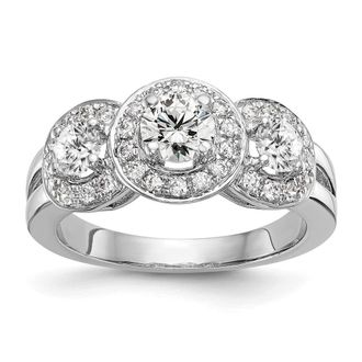 Diamond2Deal 14k White Gold Lab Grown Diamond 3-Stone Band Ring 1.3Ct Clarity- VS Color- G-H