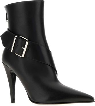 Alexander McQueen Womens Buckle-Strap Leather Ankle Boot Black