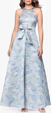 Betsy & Adam Bow Detail Leaf Brocade Ball Gown in Sage/Gold at Nordstrom, Size 10