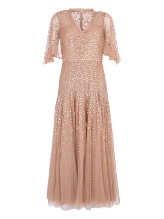 Needle & Thread Dappled Sequin Cape V-neck maxi dress - Neutrals