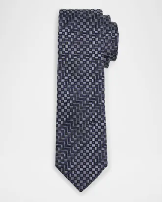 Emporio Armani Men & apos;s Micro-Geometric Square Silk Tie