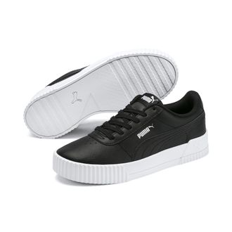 Puma Sneaker PUMA CARINA L, Damen, Gr. 37,5, schwarz-weiss (puma schwarz, puma wei&szlig;, puma silber), Leder, Schuhe Sneaker
