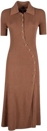 Yes-Zee Elegant Rib Knit Long Dress with Classic Womens Collar