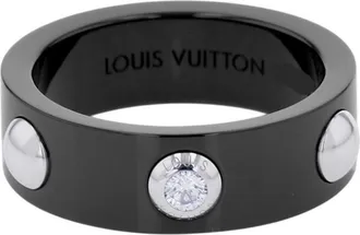 Louis Vuitton Black Ceramic Platinum 950 Band Ring (Pre-Owned)
